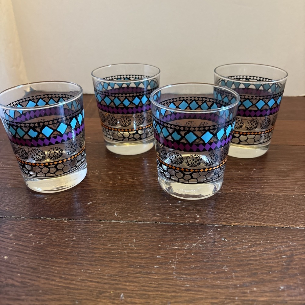 Ikea Murkla Geometric 8oz Old Fashioned Cocktail Rocks Glasses‎ Tumbler Set of 4